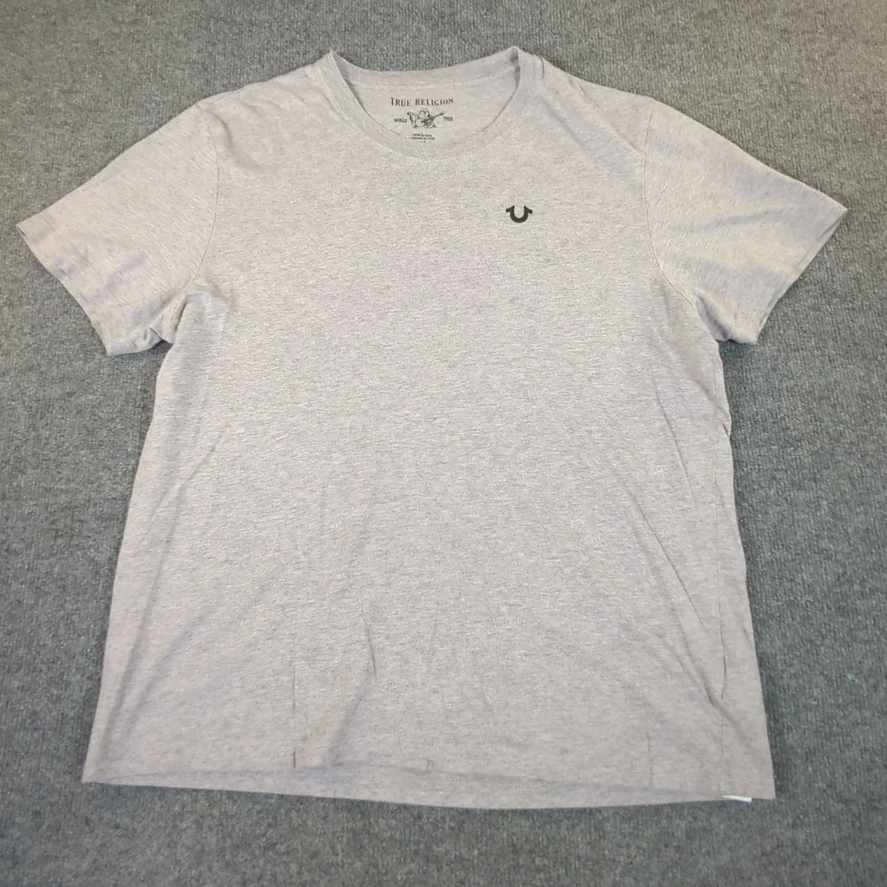 True Religion Mens Heather Gray World Tour Logo Graphic T-Shirt Large L #2663
